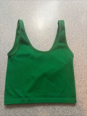 Green Ribbed Cropped Tank Top